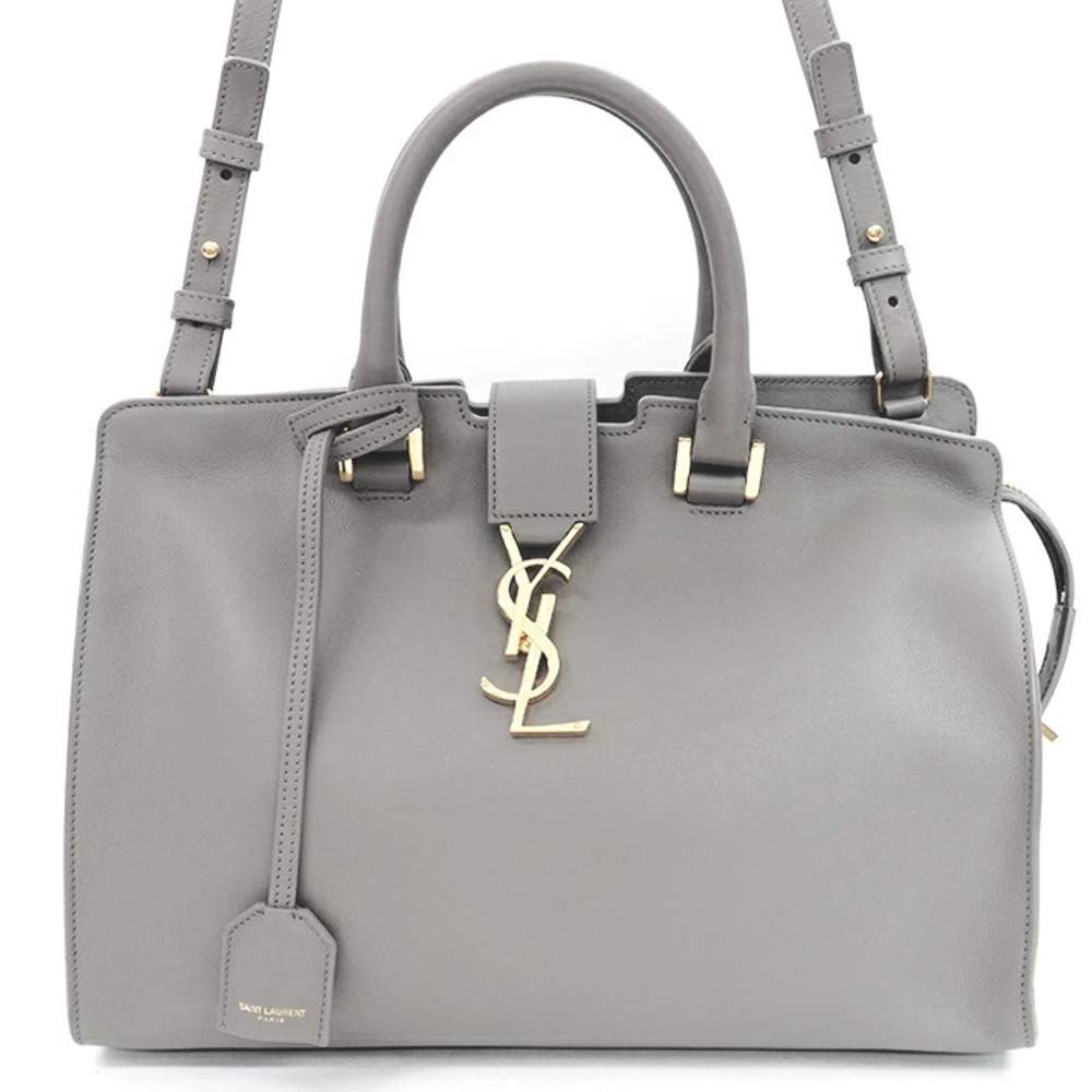 Yves Saint Laurent Cabas Handbag YSL Logo Shoulder Bag Monogram Gray - Picture 1 of 6